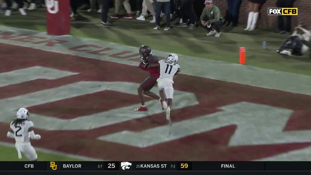 Dillon Gabriel hits Jayden Gibson on a 32-yard TD pass, extending Oklahoma's lead vs. West Virginia