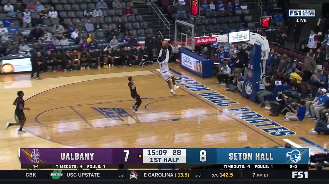 Seton Hall's Kadary Richmond comes up with the steal and dunks it in transition vs. Albany