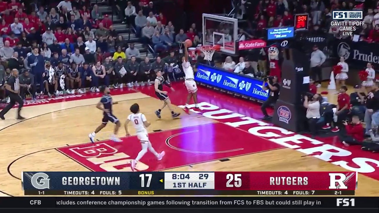 Rutgers' Jamichael Davis gets the steal and throws down the one-handed jam in transition vs. Georgetown