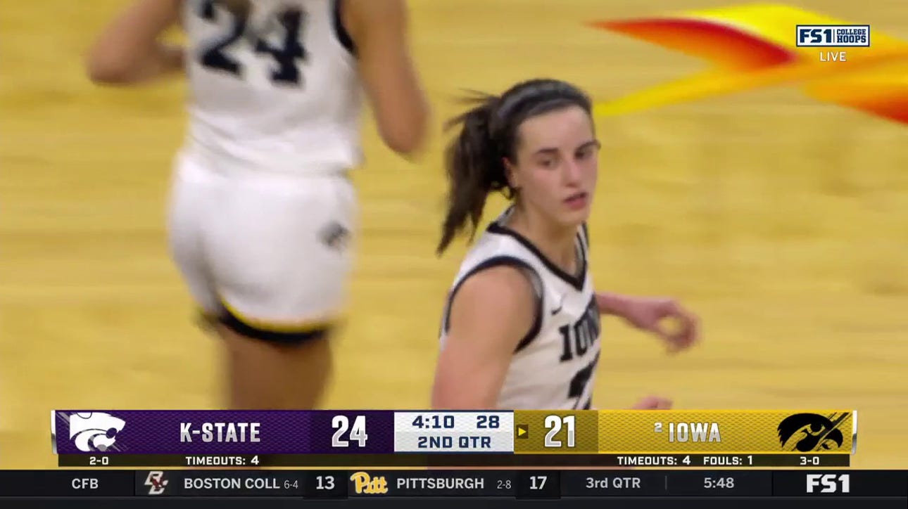 Caitlin Clark fakes her defender out and scores to help Iowa trim Kansas State's lead