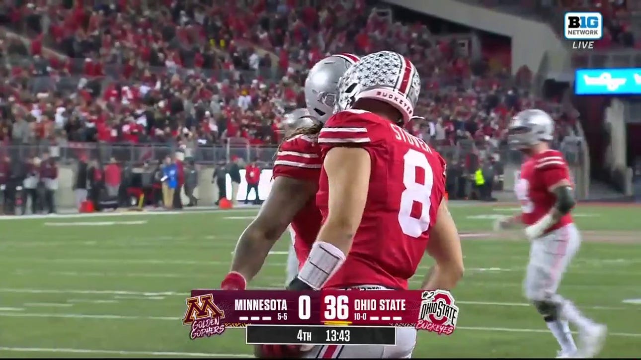Kyle McCord finds Cade Stover for a one-yard TD to extend Ohio State's lead vs. Minnesota