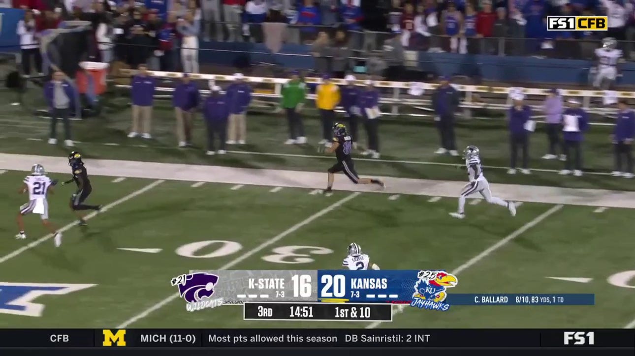 Mason Fairchild's 60-yard reception fuels Devin Neal's 3rd TD of the game as Kansas extends lead over Kansas State