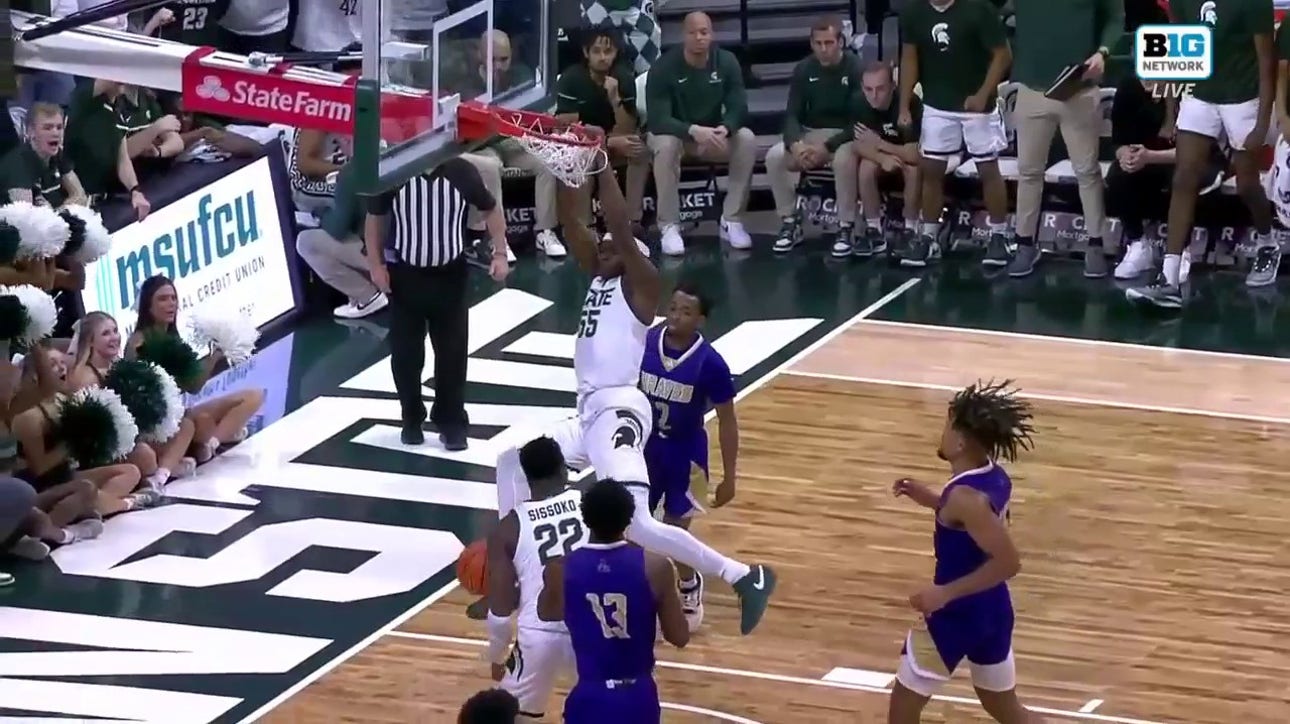Coen Carr throws down a MONSTER alley-oop to extend Michigan State's lead over Alcorn State