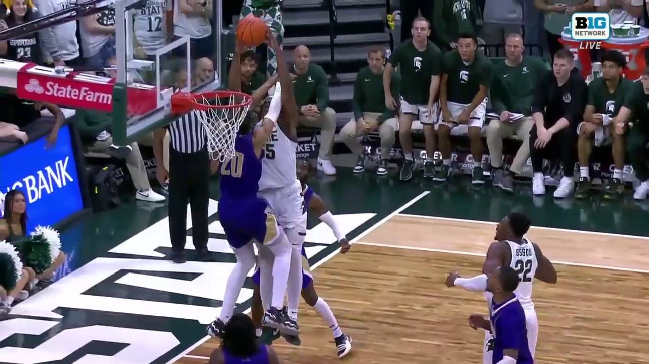 Michigan State's Coen Carr rises up for a FEROCIOUS two-handed poster against Alcorn State