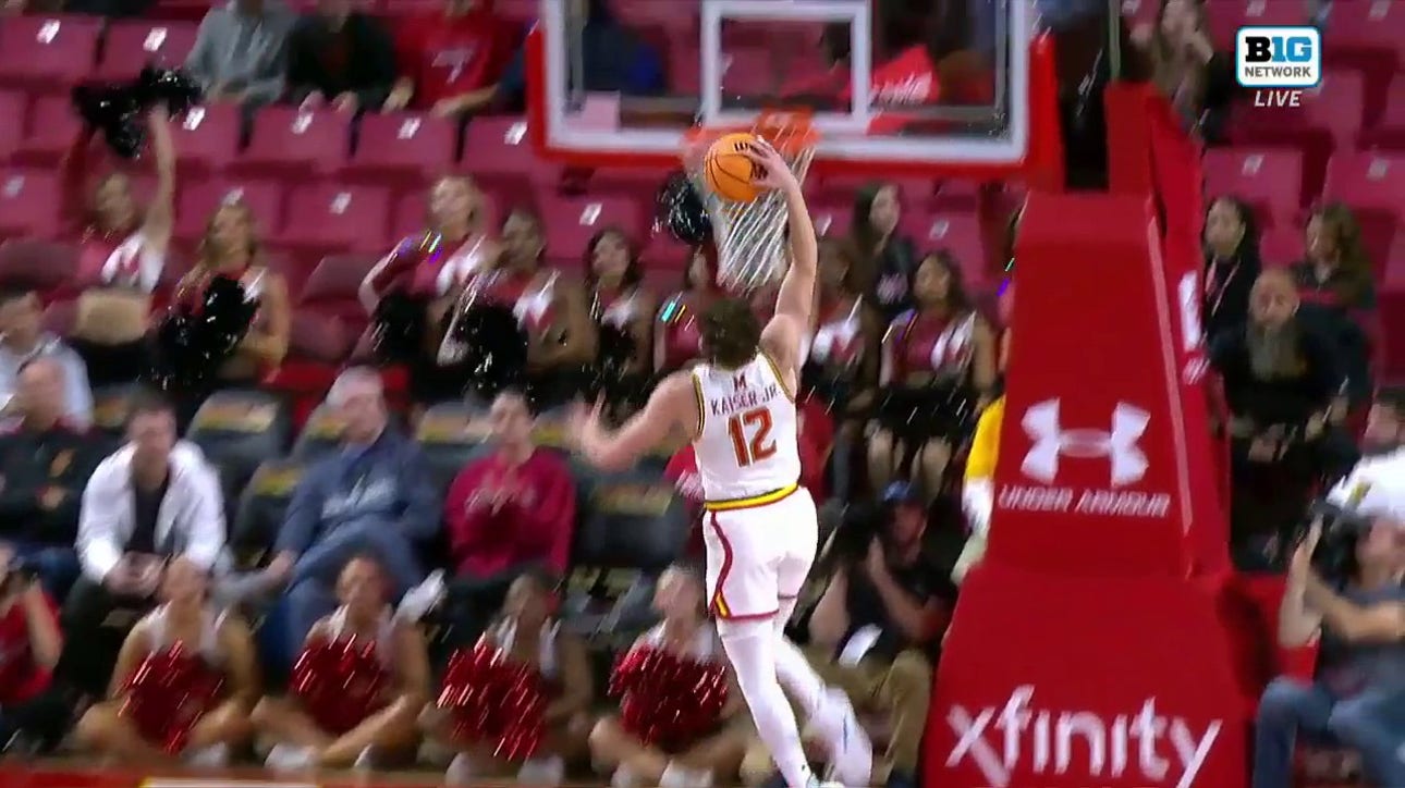 Jamie Kaiser Jr. with the interception and one-handed slam dunk to extend Maryland's lead over UMBC
