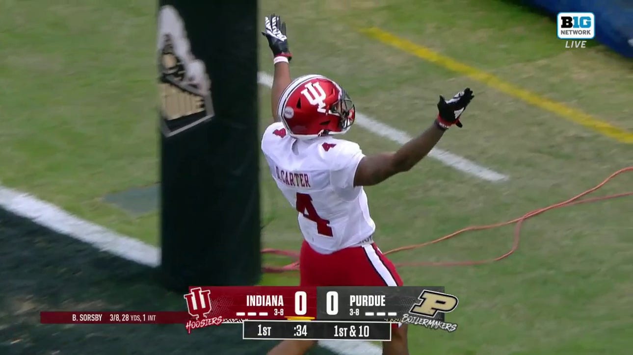 Brendan Sorsby finds DeQuece Carter for a 33-yard touchdown to give Indiana a 7-0 lead over Purdue