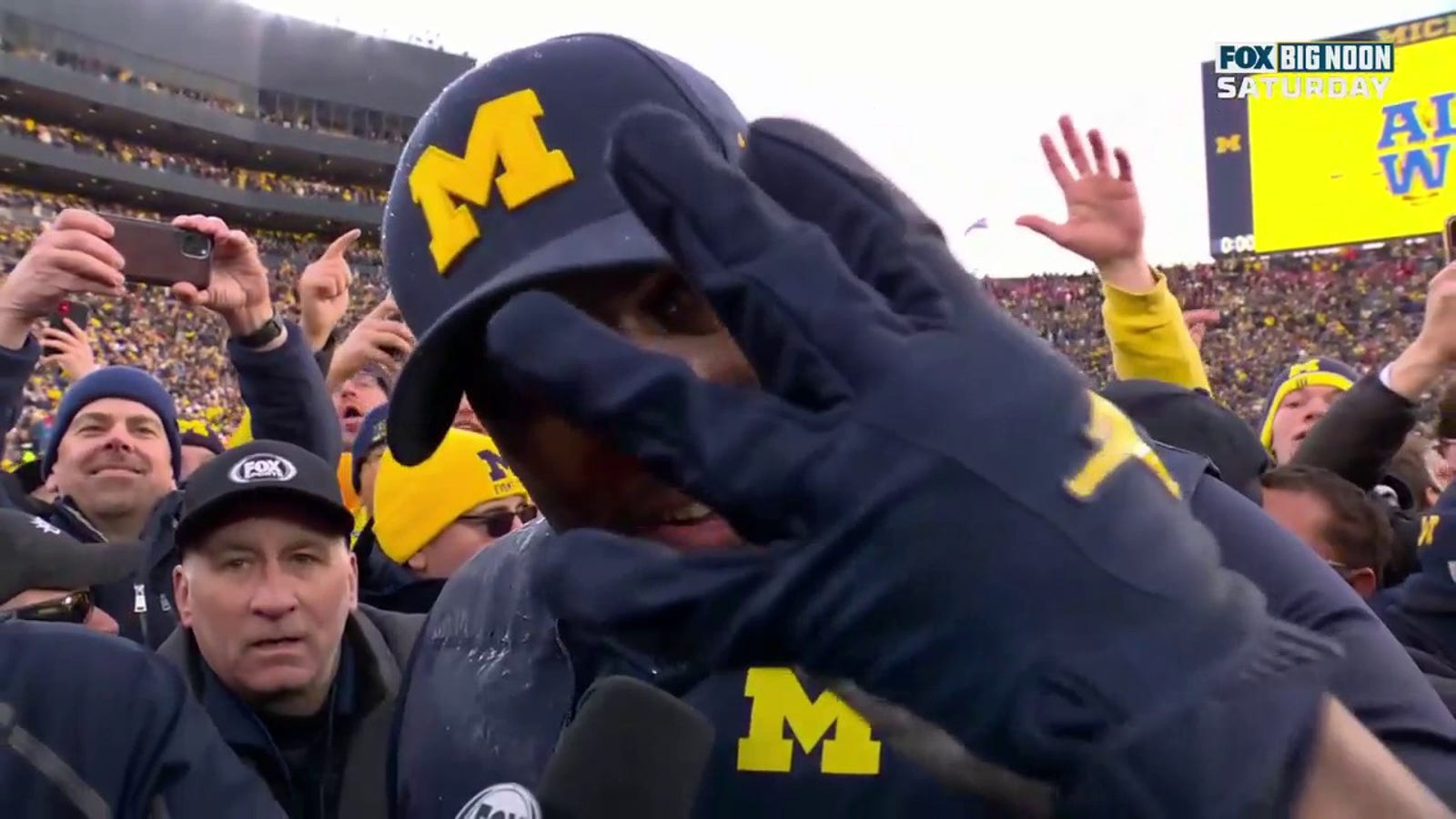 Sherrone Moore speaks on Michigan's win over Ohio State as fans storm the field
