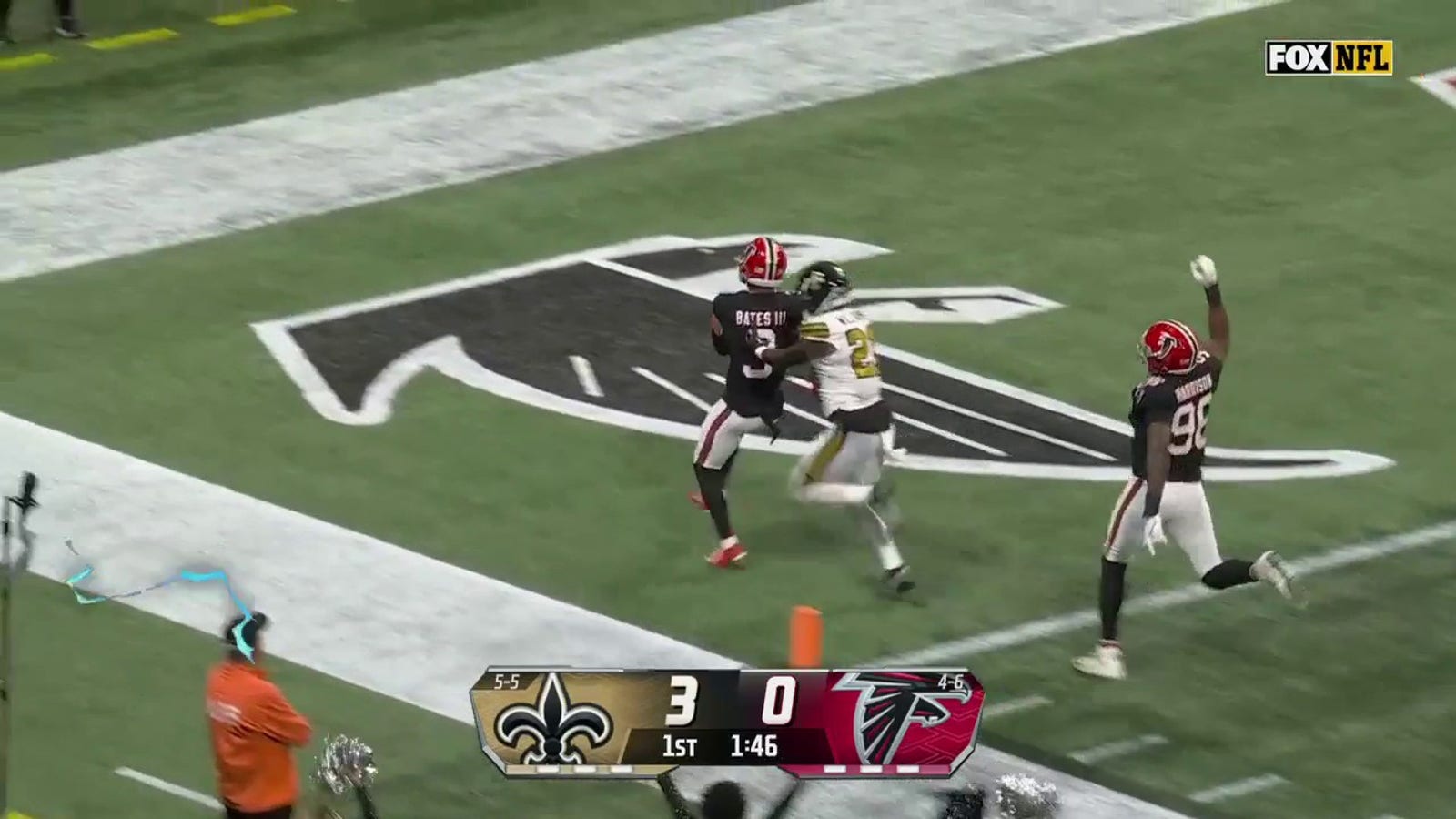 Jessie Bates snags a 92-yard pick-six to give Falcons lead over Saints