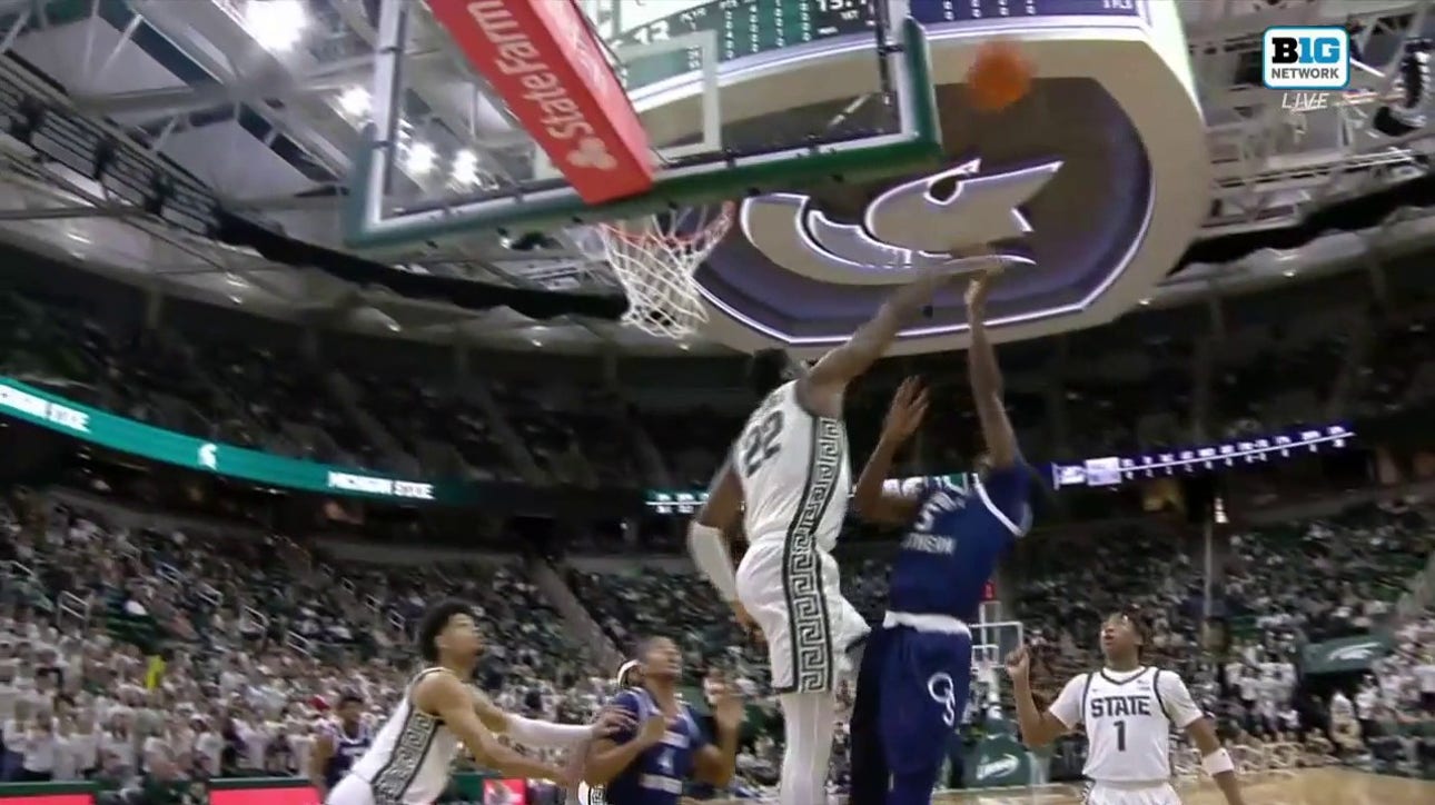 Michigan State's Mady Sissoko records a monster block against Georgia Southern 