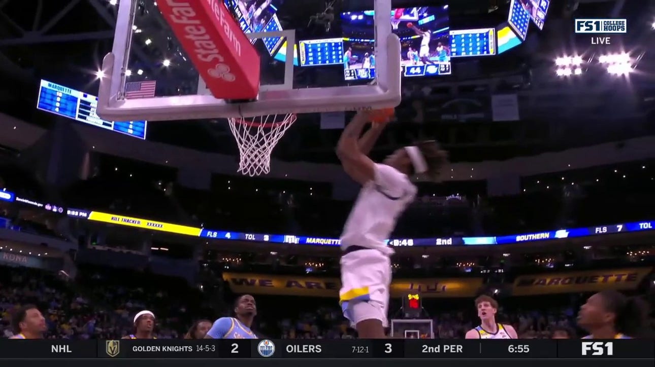 Ben Gold finds Tre Norman for a NARLY Alley-Oop dunk, to extend Marquette's dominant lead over Southern U