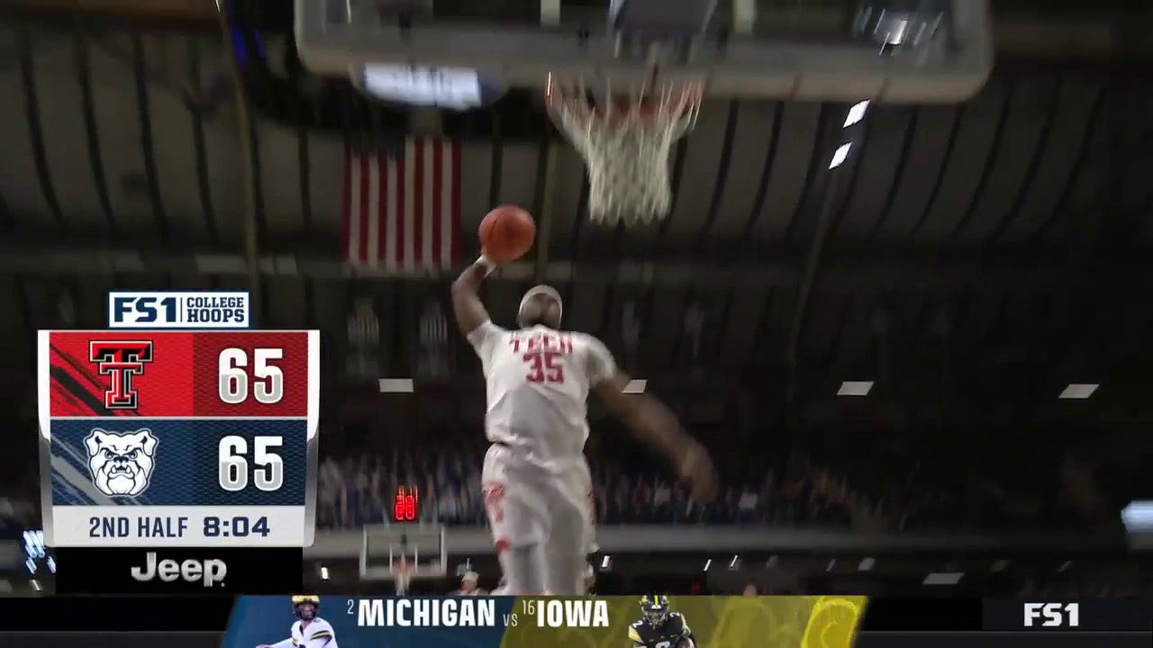 Texas Tech's Devan Cambridge gets the steal and throws down a one-handed jam to tie the game against Butler