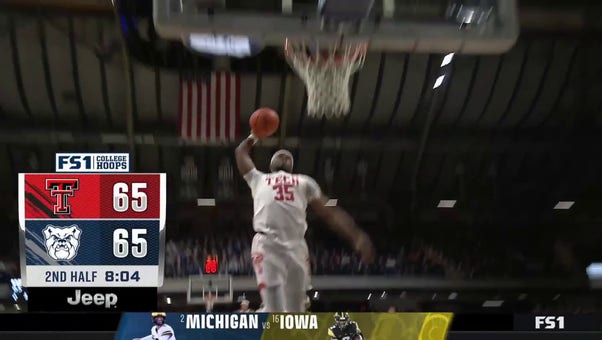Texas Tech's Devan Cambridge gets the steal and throws down a one-handed jam to tie the game against Butler