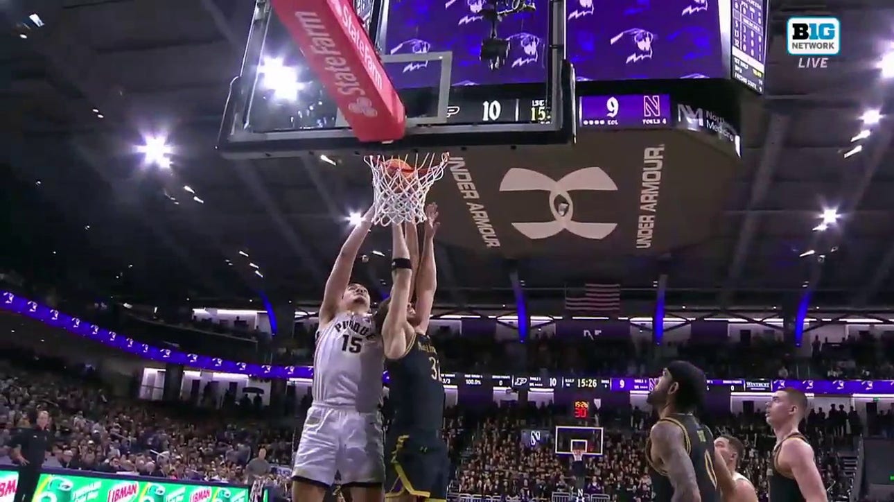 Zach Edey hammers home the putback slam, extending Purdue's lead over Northwestern