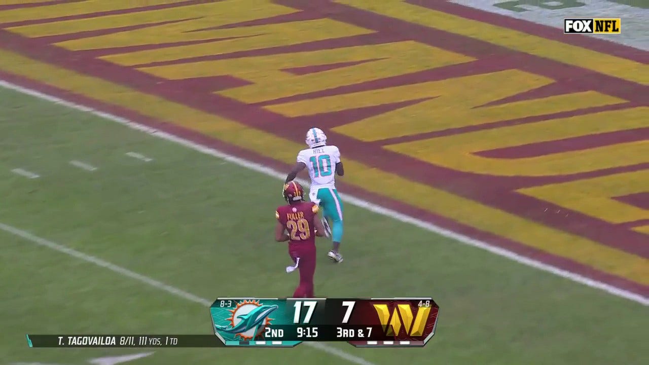 Tua Tagovailoa finds Tyreek Hill on a 60-yard touchdown strike to increase  Dolphins' lead over Commanders