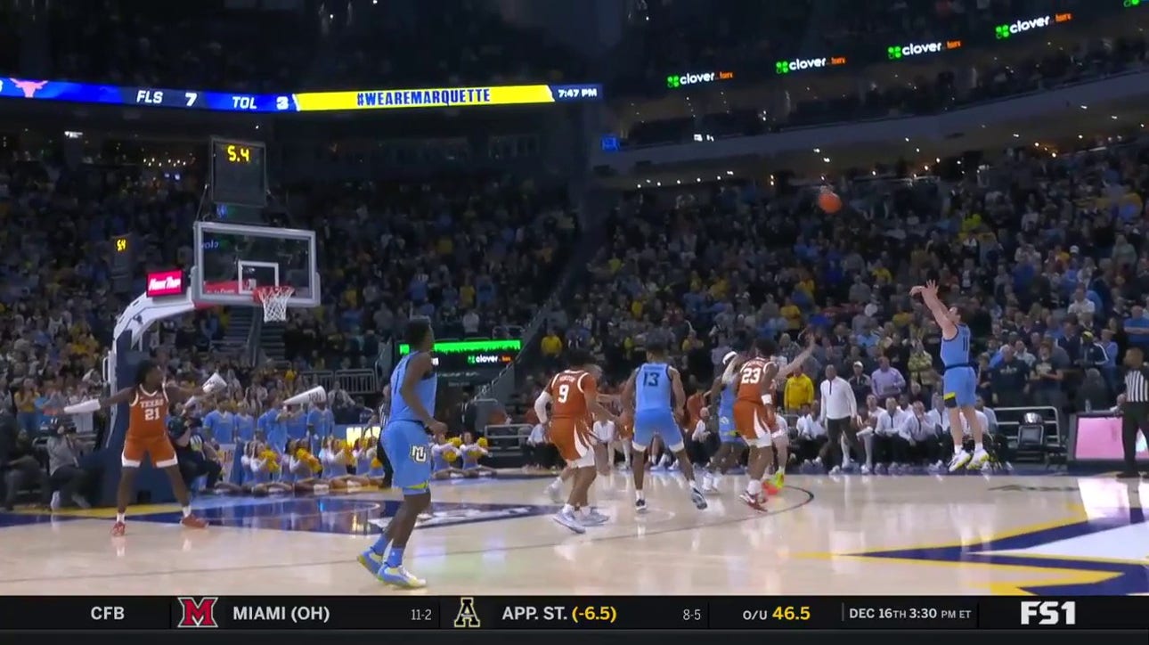 Tyler Kolek sinks a DEEP 3-pointer to extend Marquette's lead vs. Texas heading into the half