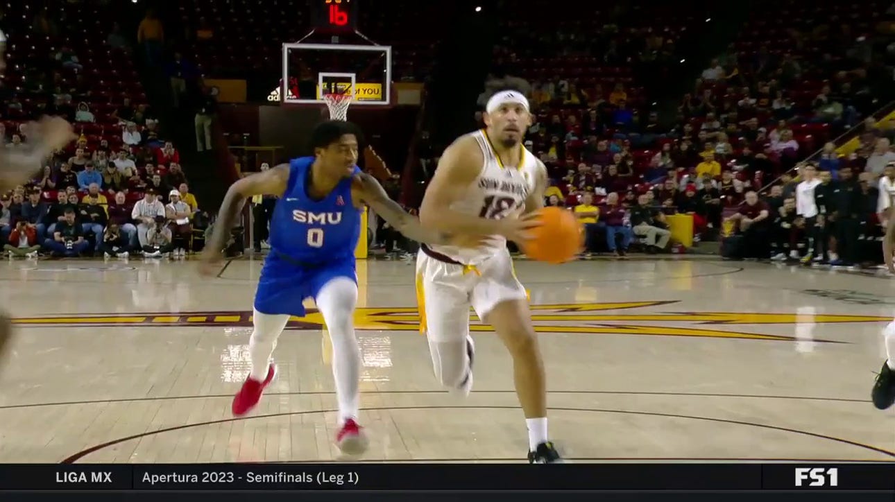 Arizona State's Jose Perez gets into the paint for a tough and-1 against SMU