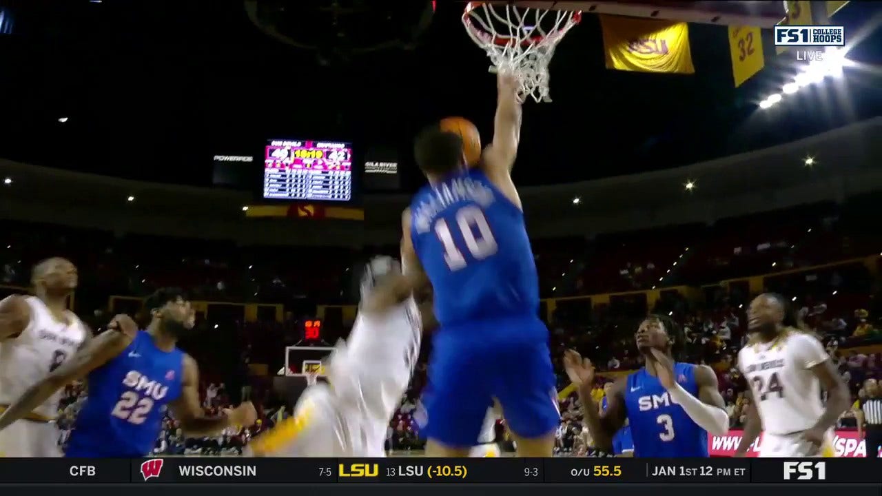 Frankie Collins throws down a dunk in transition to help Arizona State trim SMU's lead