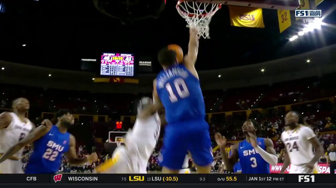 Frankie Collins throws down a dunk in transition to help Arizona State trim SMU's lead