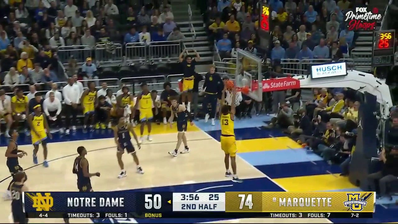 Oso Ighodaro SLAMS a two-handed jam to extend Marquette's lead over Notre Dame