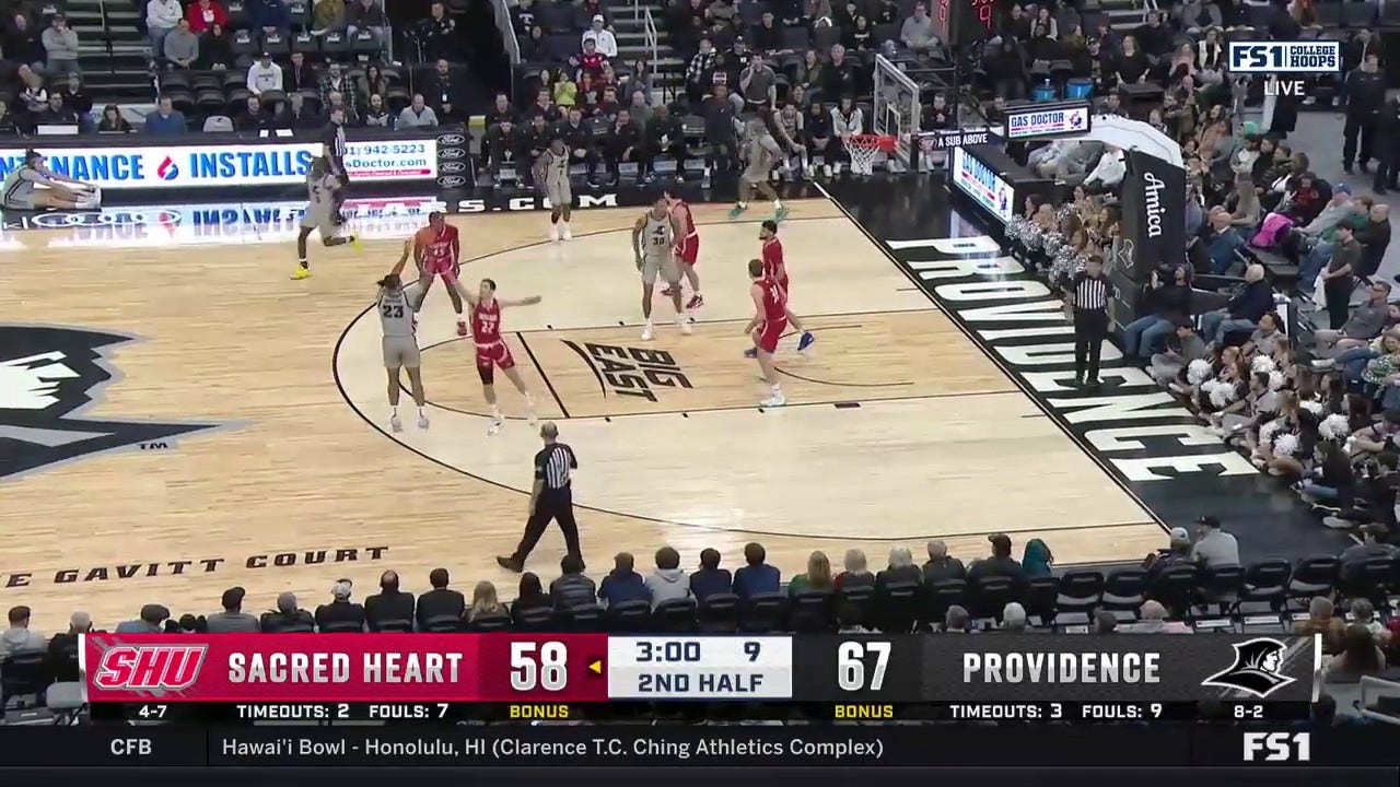 Bryce Hopkins hits a three point jumper in Providence's 78-64 win over Sacred Heart