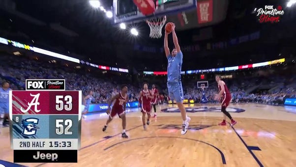 Creighton's Ryan Kalkbrenner goes coast to coast and throws down a nasty jam vs. Alabama 
