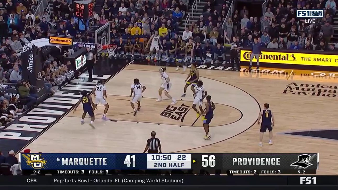 Garwey Dual's no-look pass finds Bryce Hopkins who finishes a dunk, extending Providence's lead vs. Marquette