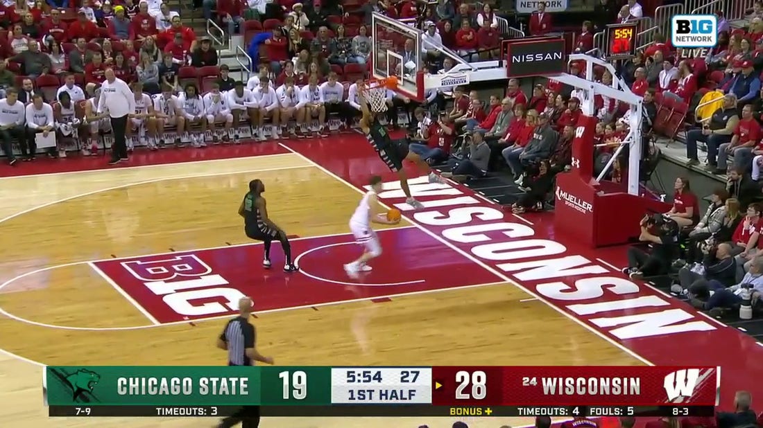 Chicago State's Noble Crawford makes the steal and delivers a two-handed dunk against Wisconsin