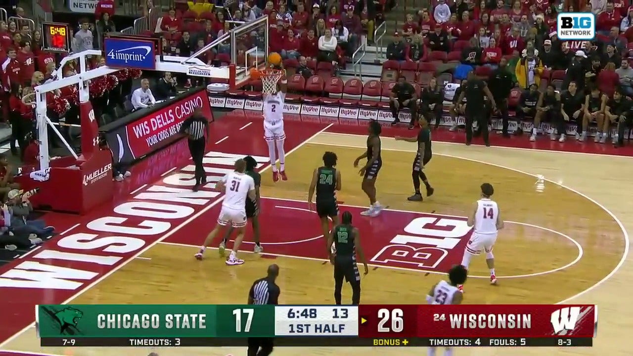 Wisconsin's AJ Storr delivers a slam dunk to increase the lead over Chicago State