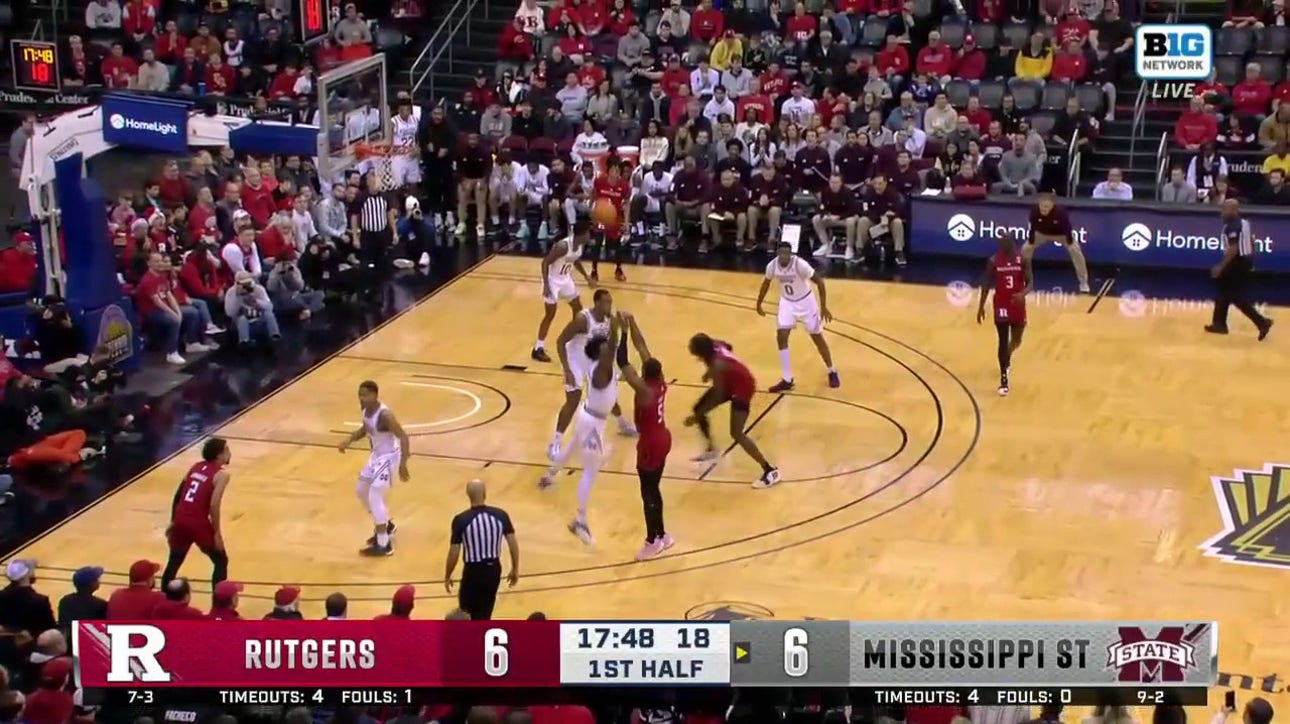 Aundre Hyatt knocks down the step back 3-pointer to give Rutgers an early lead over Mississippi State