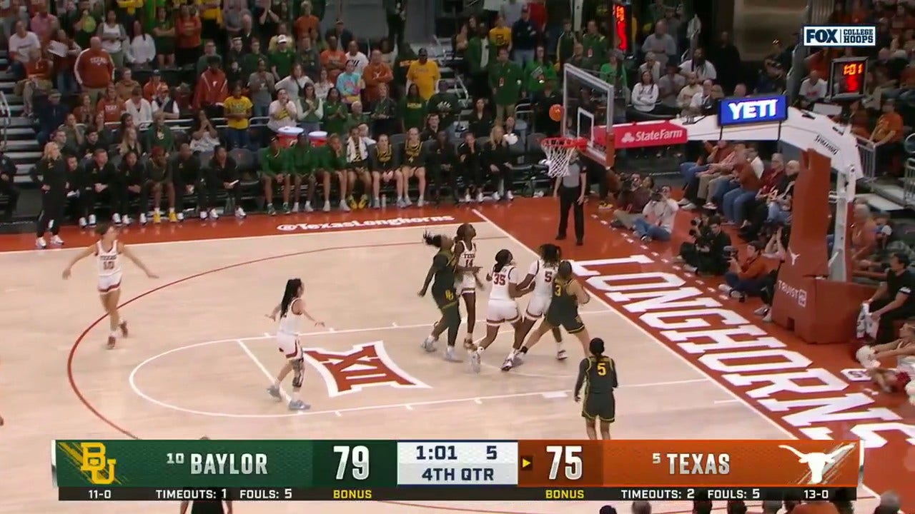 Baylor's Dre'una Edwards finishes a tough layup to help seal victory over Texas 