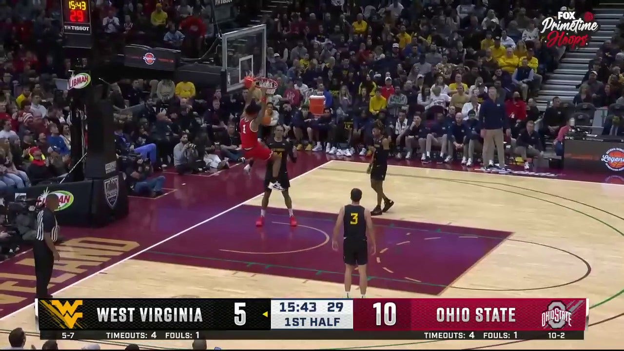 Ohio State's Roddy Gayle steals inbound pass and throws down a FEROCIOUS dunk vs. West Virginia