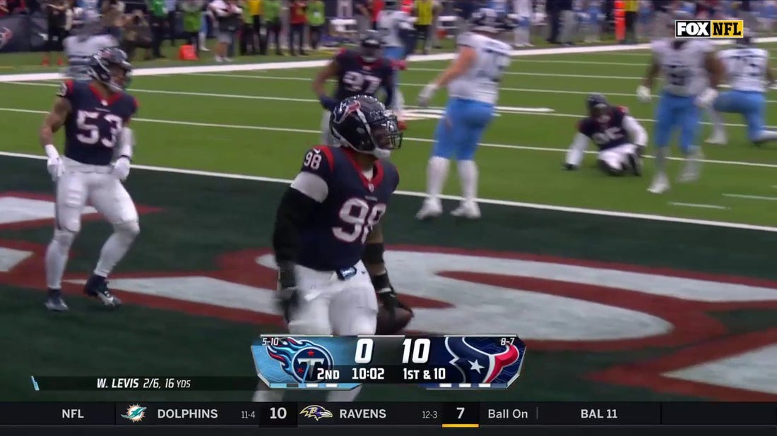 Texans' Jerry Hughes forces the FUMBLE and DT Sheldon Rankins takes it to the HOUSE vs. Titans | NFL Highlights