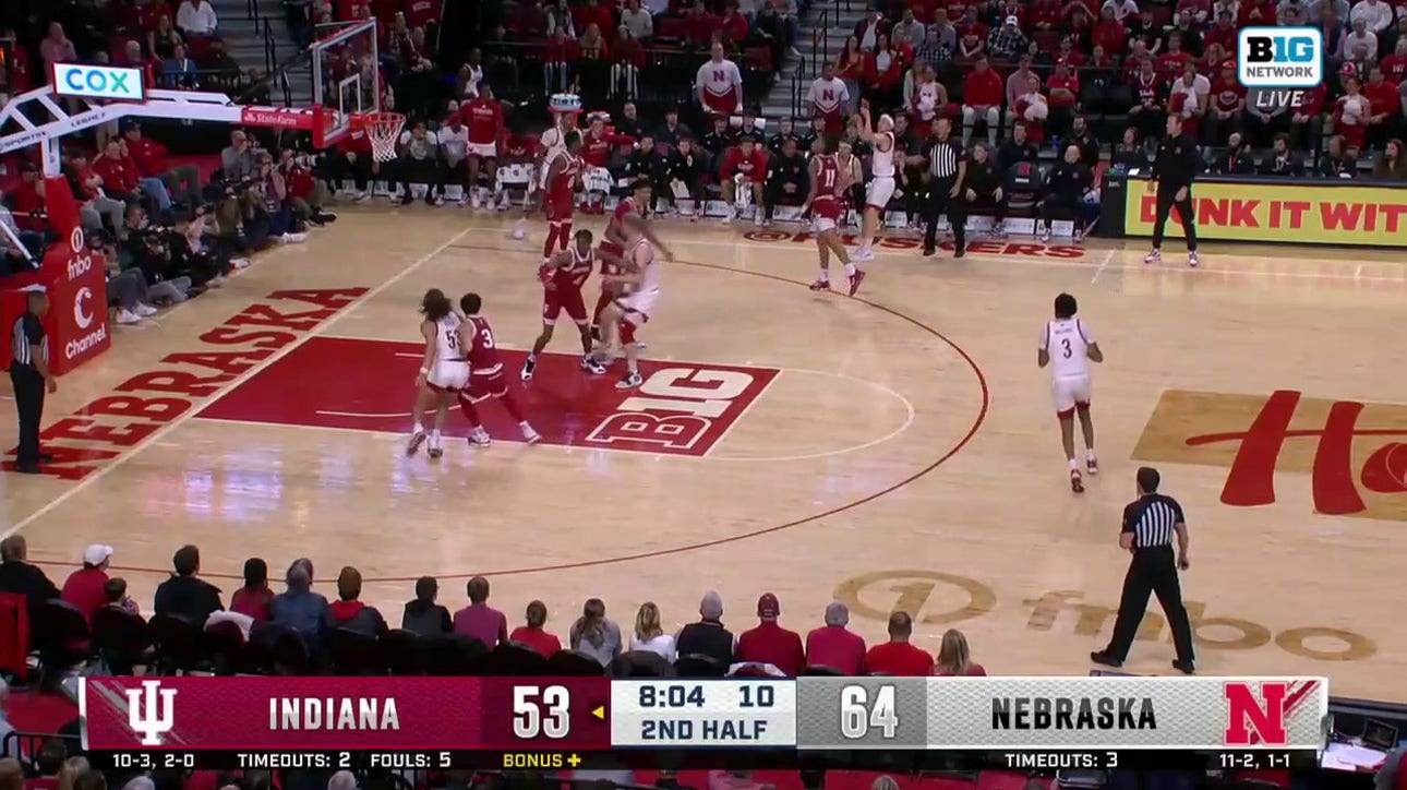 Keisei Tominaga buries a pull-up 3-pointer to extend Nebraska's lead over Indiana