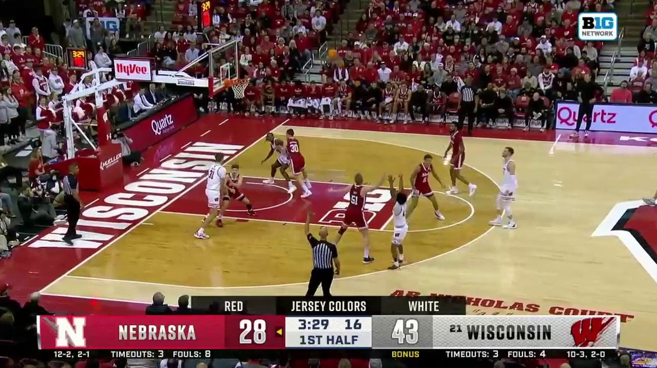 Kamari McGee knocks down Wisconsin's seventh 3-pointer and takes a 51-38 lead over Nebraska