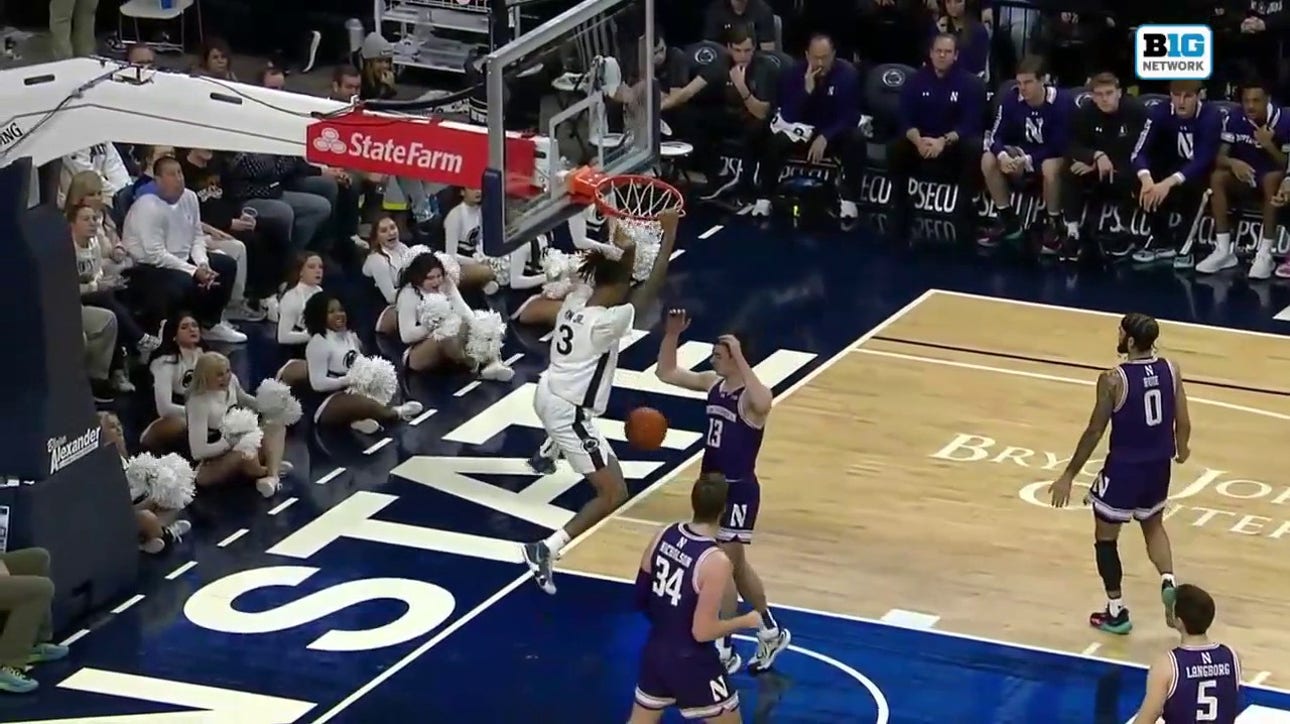 Ace Baldwin drops a dime to Nick Kern for a FEROCIOUS two-handed slam to extend Penn State's lead over Northwestern