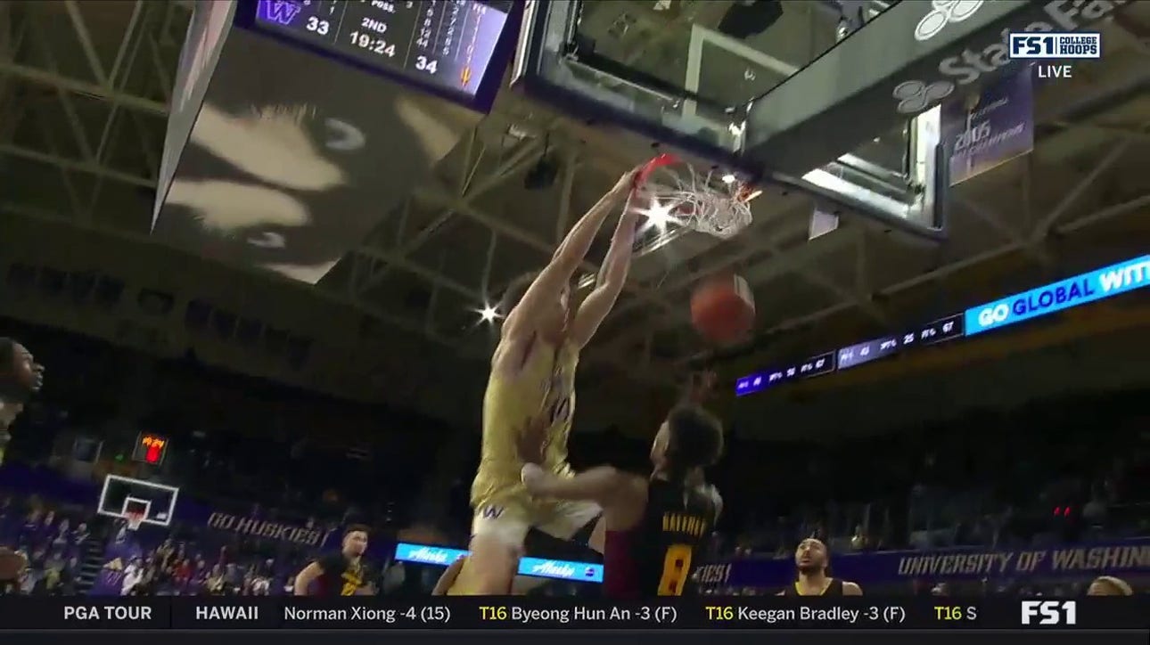 Braxton Meah goes vertical for the two-handed slam to help Washington take the lead over Arizona State