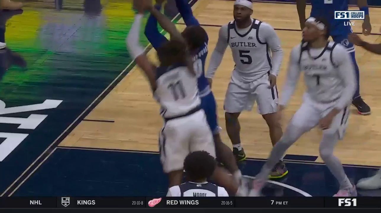 Dylan Addae-Wusu finishes through contact for an and-1 to extend Seton Hall's lead over Butler
