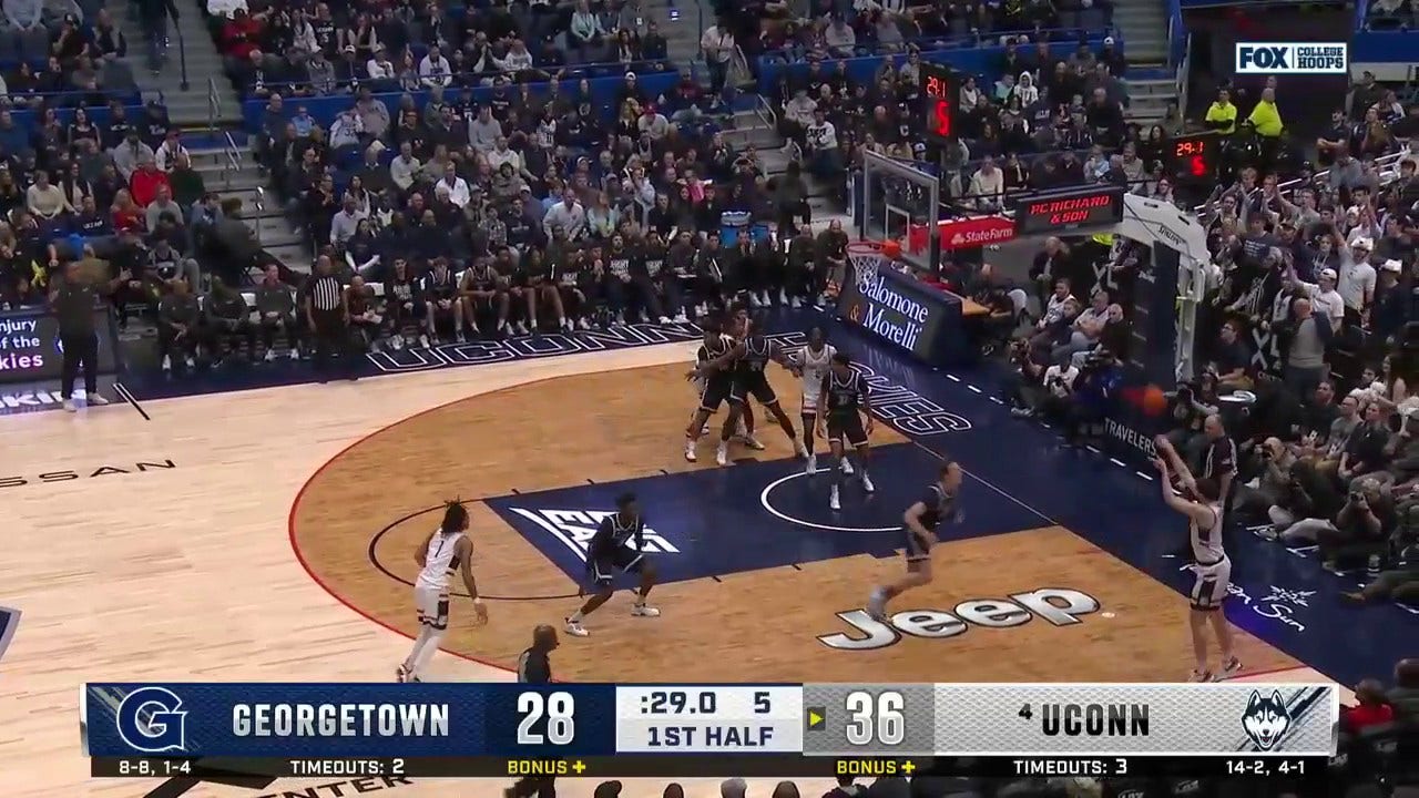 Alex Karaban knocks down five 3-pointers in the first half to lift UConn to a 40-31 lead over Georgetown