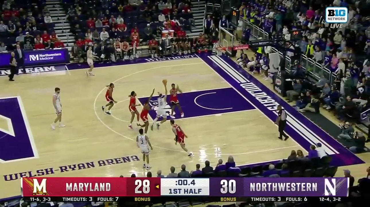 Boo Buie sinks a buzzer-beating floater to give Northwestern a four-point lead over Maryland at halftime