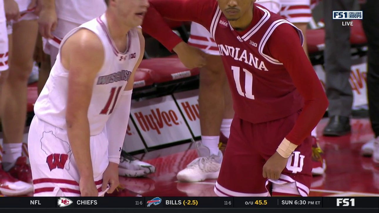 Indiana's CJ Gunn receives flagrant 2 foul after elbowing Max Klesmit and is ejected against Wisconsin