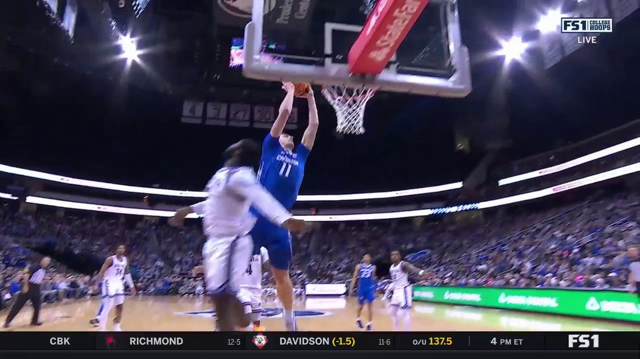 Ryan Kalkbrenner throws down the two-handed slam to give Creighton the lead against Seton Hall