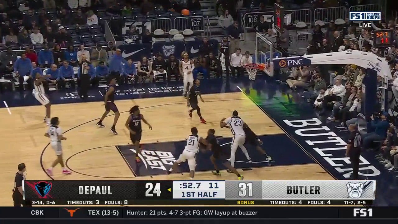 Butler's Jahmyl Telfort makes a jumper to send Butler to the half with the lead over DePaul