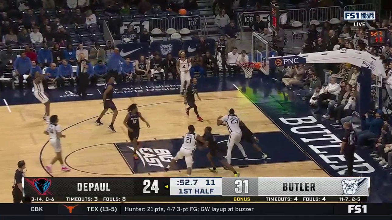 Butler's Jahmyl Telfort makes a jumper to send Butler to the half with the lead over DePaul