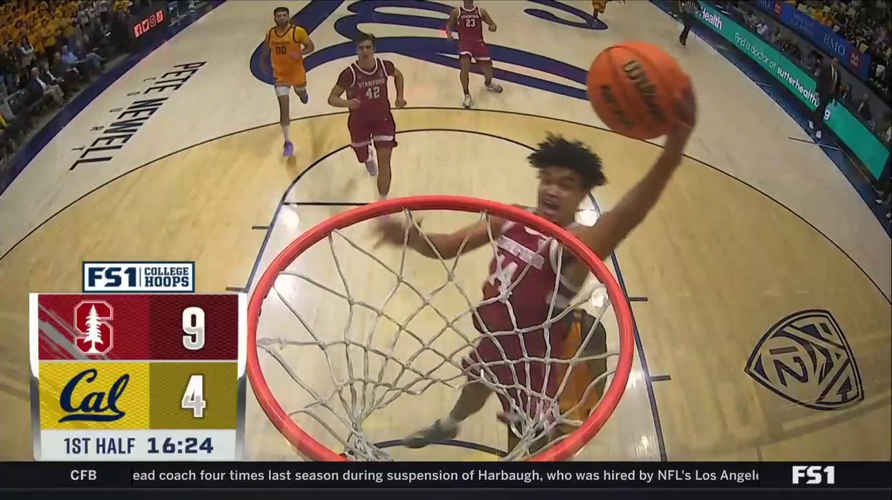 Spencer Jones gets the steal and throws down the one-handed jam to increase Stanford's lead over Cal