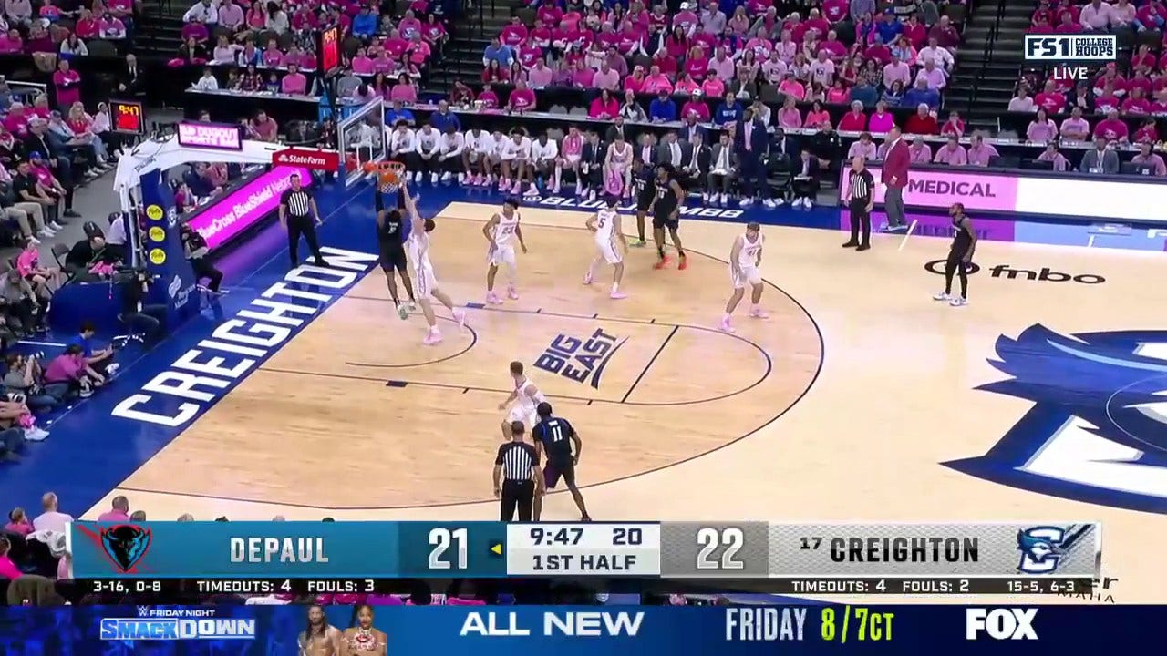 DePaul's Churchill Abass makes a slam dunk to trim Creighton's lead