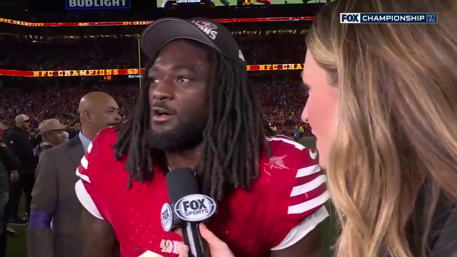 Brandon Aiyuk after the 49ers' momentous win over the Lions