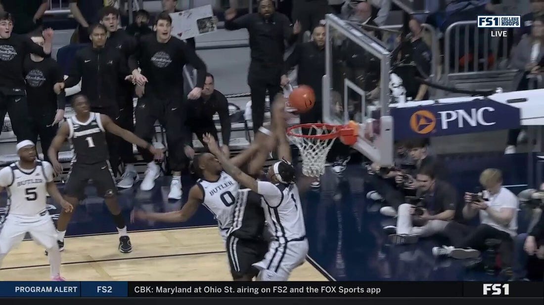 Augusto Cassia blocks Corey Floyd's dunk attempt to secure Butler's 75-72 win over Providence