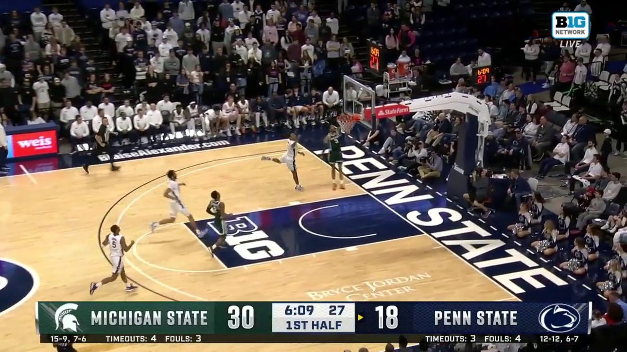 Jaden Akins throws down a tomahawk slam to extend Michigan State's lead over Penn State