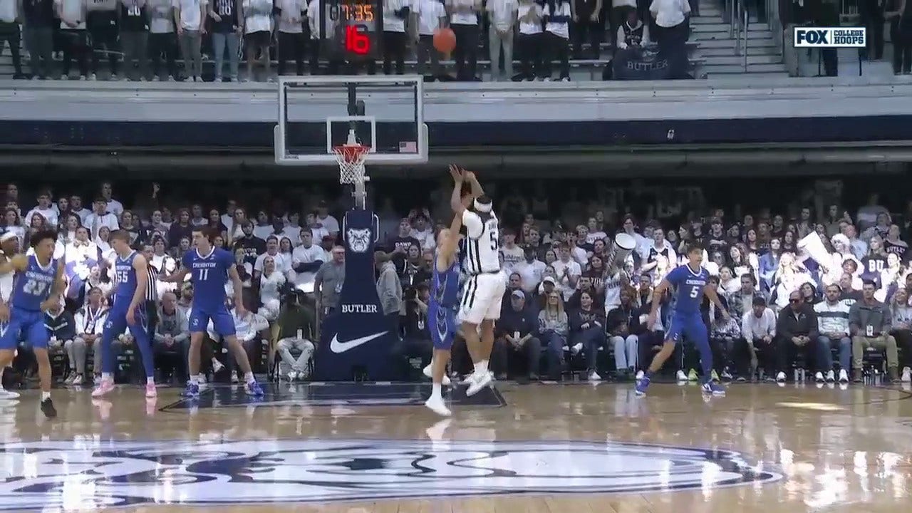 Posh Alexander crosses up the defender and hits a stepback 3-pointer to extend Butler's lead