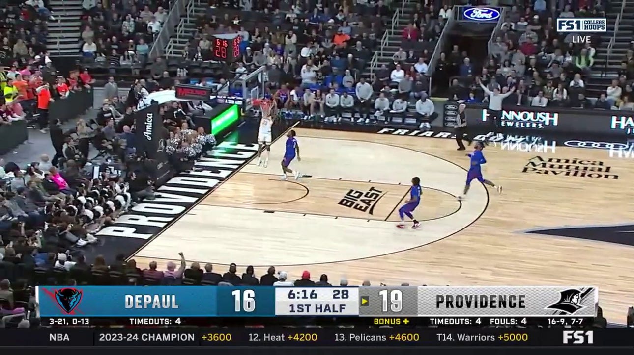 Devin Carter steals the ball and gets UP to finish off a fast break for Providence against DePaul
